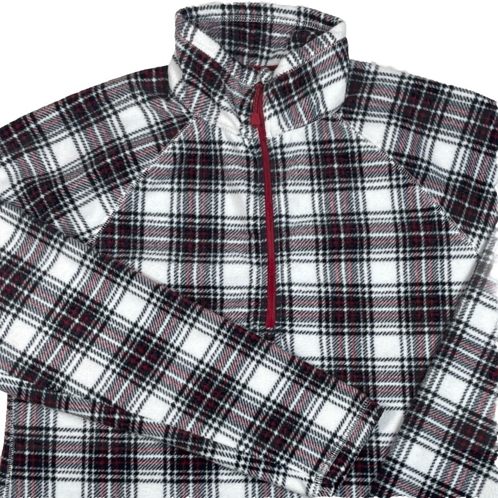 Eddie Bauer Womens Holiday 1/4 Zip Fleece Pullover Flannel Plaid Fall Xmas Large